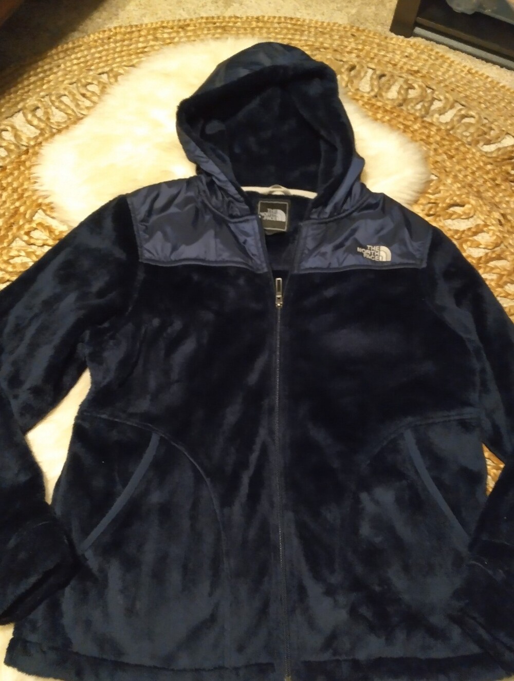 The North Face Women's Navy Blue Teddy Fleece Jacket with Hood L
